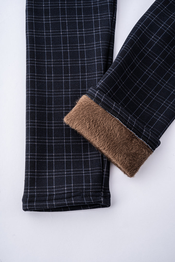 Dark Blue Plaid - Cozy Lined Leggings