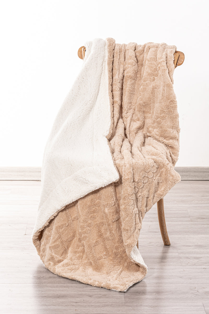 Couverture en tricot torsadé doux beige crème – Peluche sherpa