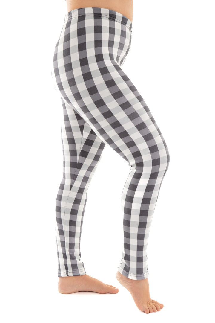 Plaid blanc et gris - Leggings doublés confortables