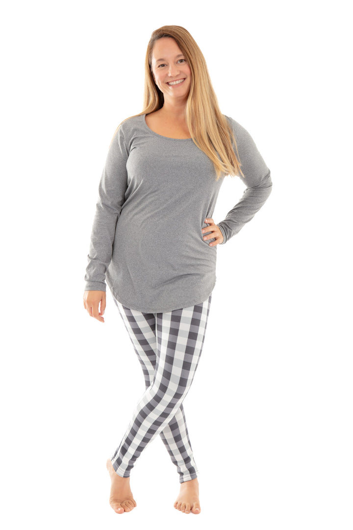 Plaid blanc et gris - Leggings doublés confortables