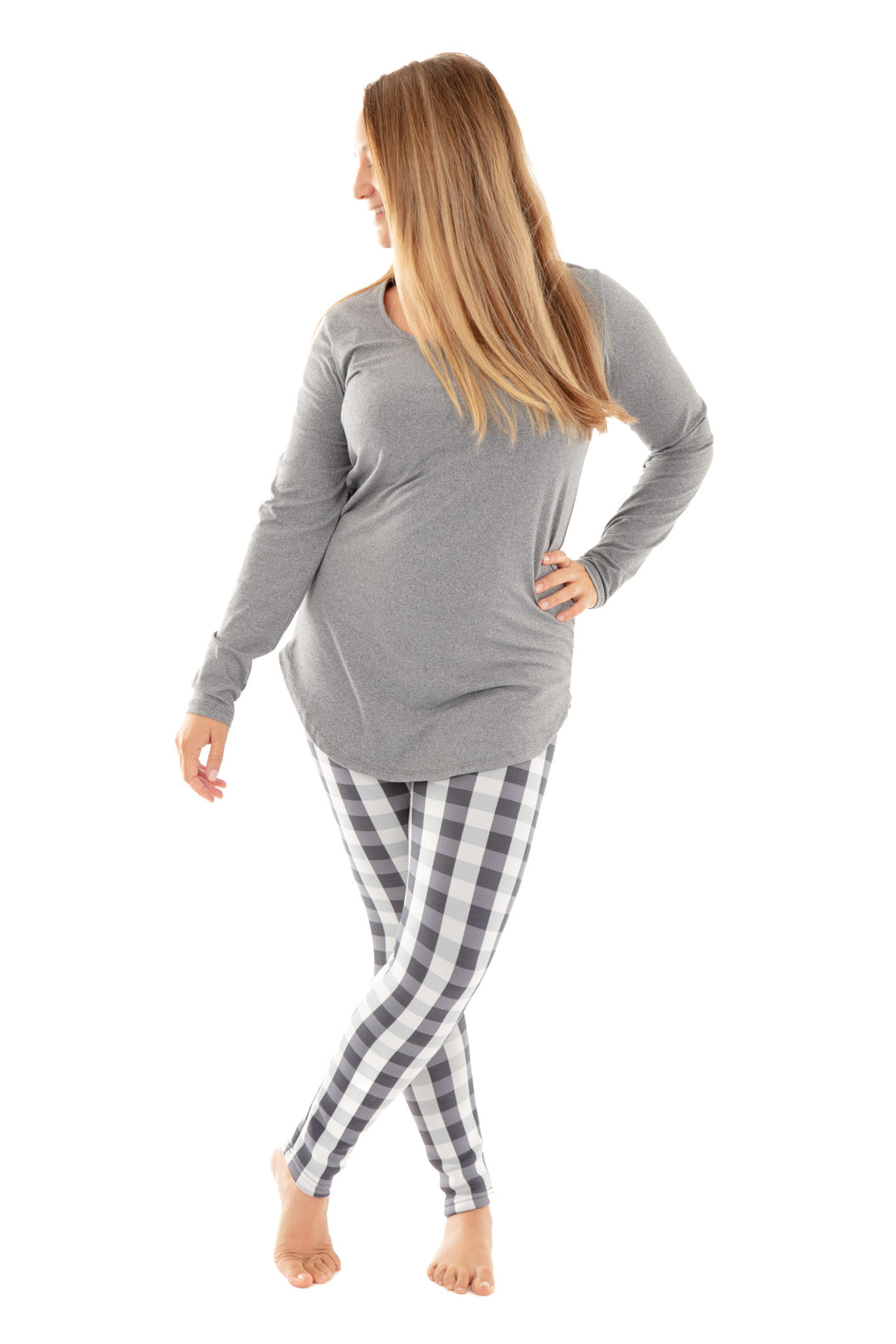 Plaid blanc et gris - Leggings doublés confortables