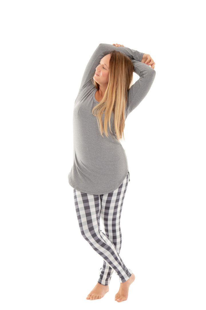 Plaid blanc et gris - Leggings doublés confortables