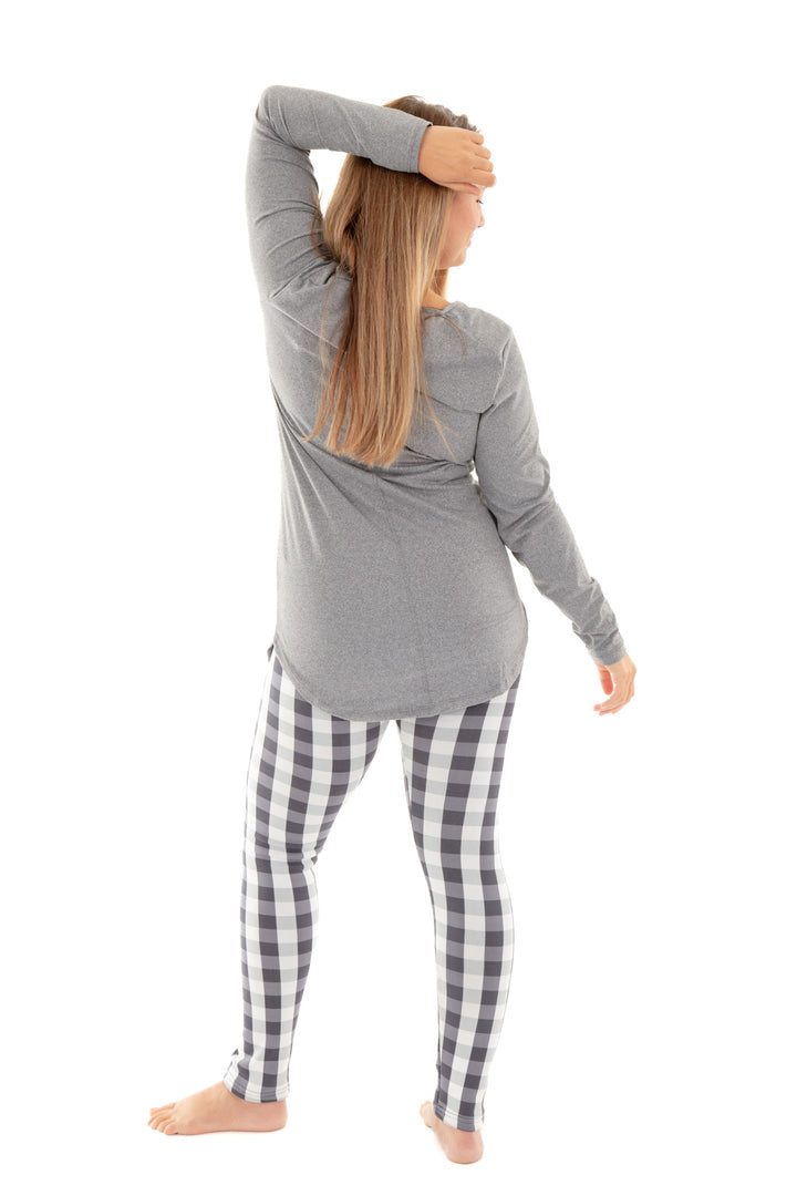 Plaid blanc et gris - Leggings doublés confortables