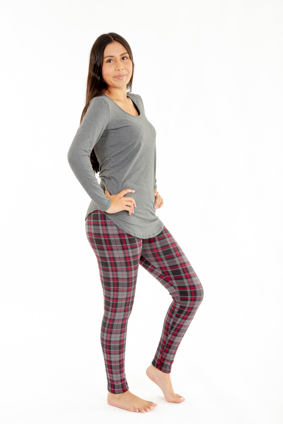 Plaid rouge et gris - Leggings doublés confortables