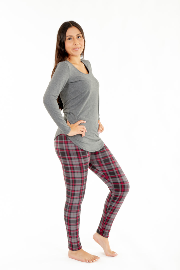 Plaid rouge et gris - Leggings doublés confortables