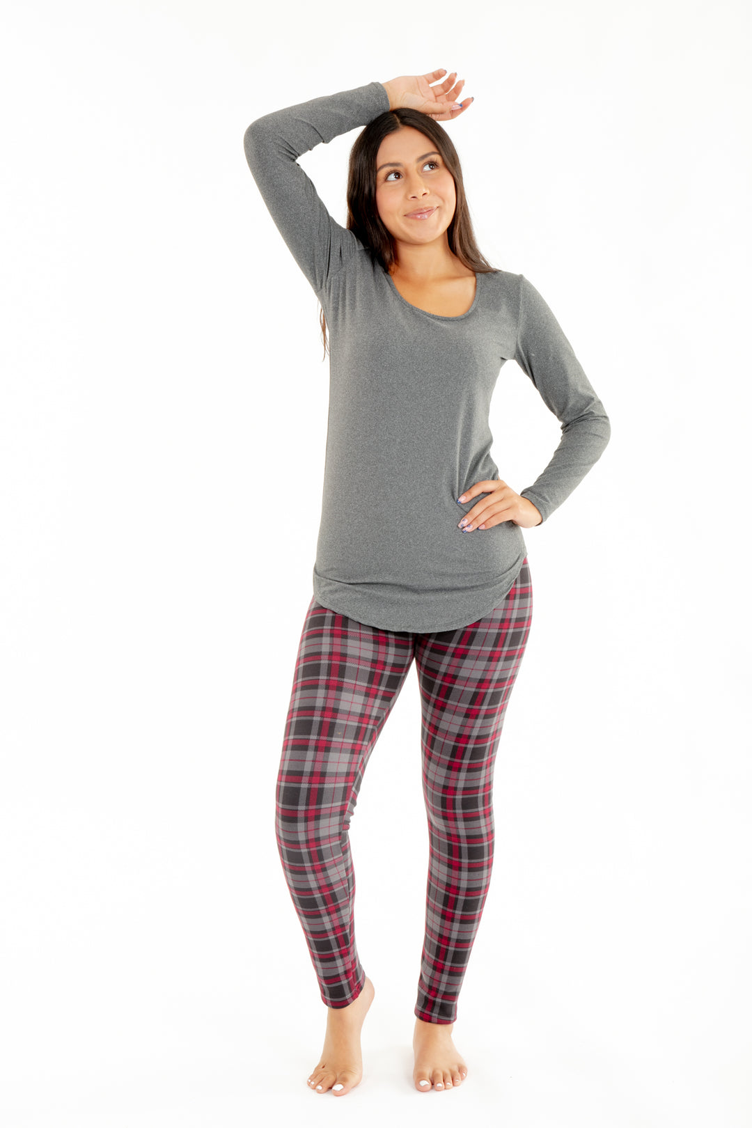 Plaid rouge et gris - Leggings doublés confortables