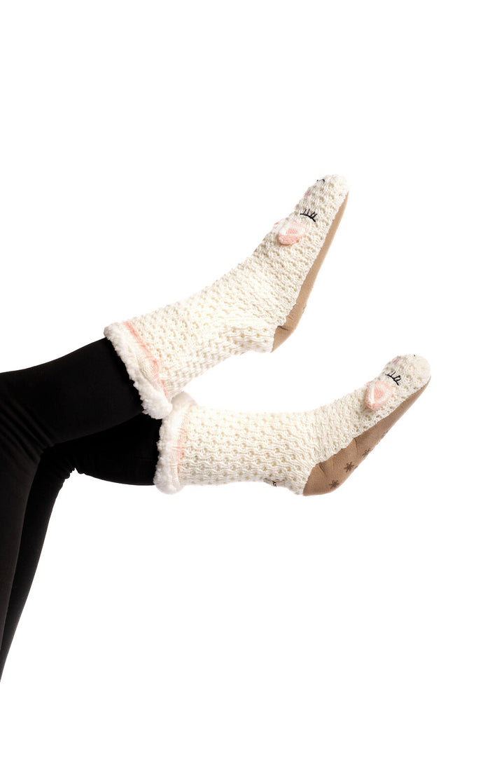 Blanc et rose - chaussettes de pantoufles confortables