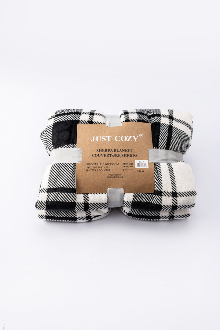 B&W Plaid - Sherpa Blanket