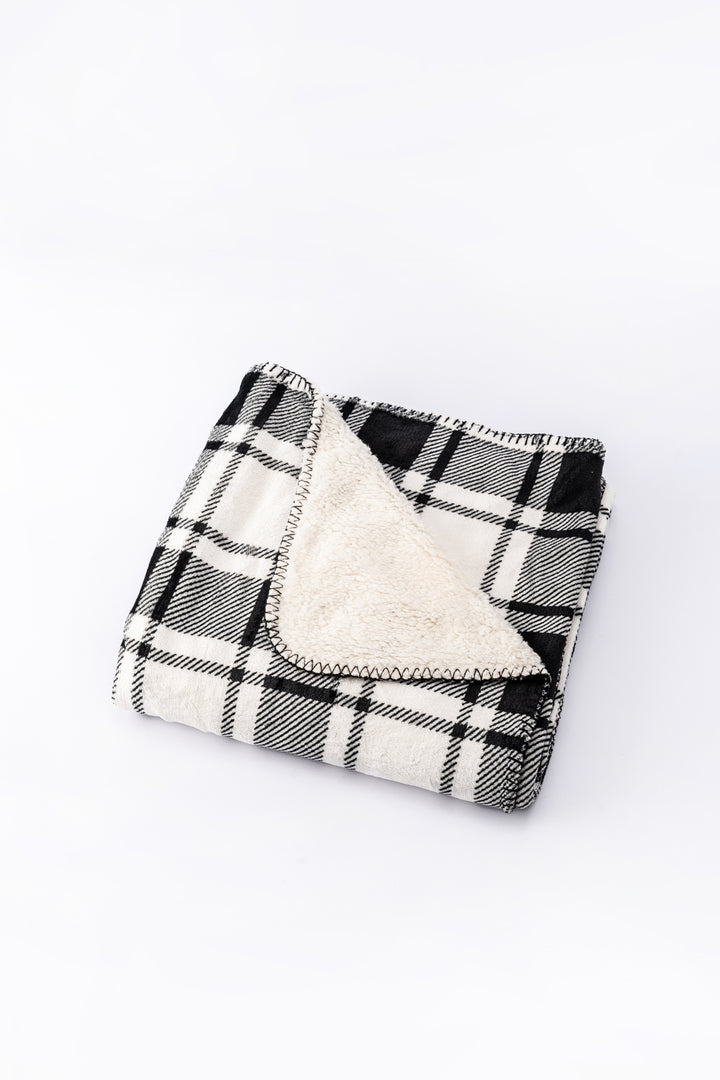 B&W Plaid - Sherpa Blanket