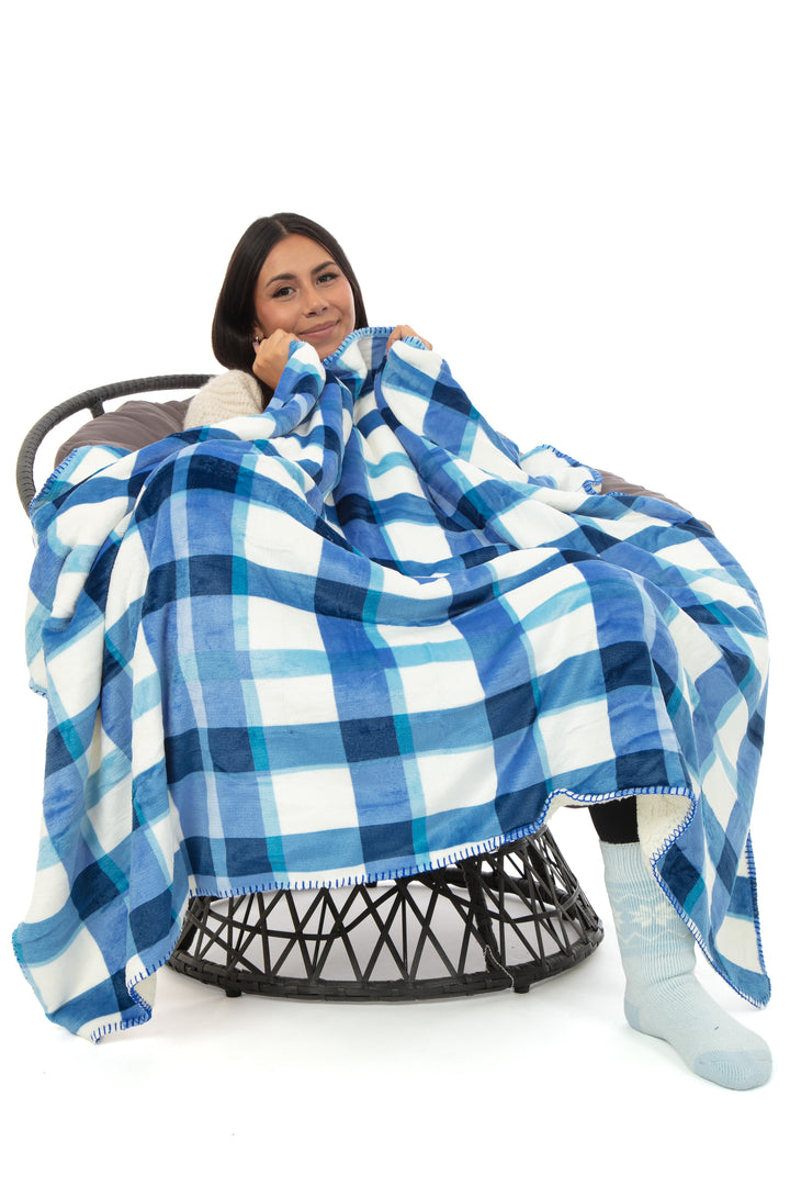 Plaid N&B - Couverture Sherpa
