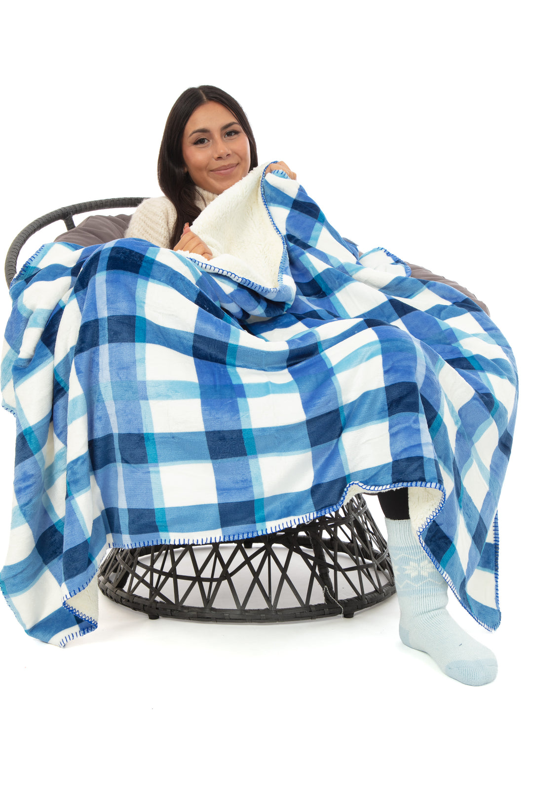 Plaid N&B - Couverture Sherpa