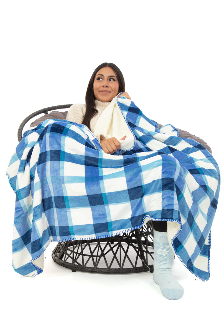 Plaid N&B - Couverture Sherpa