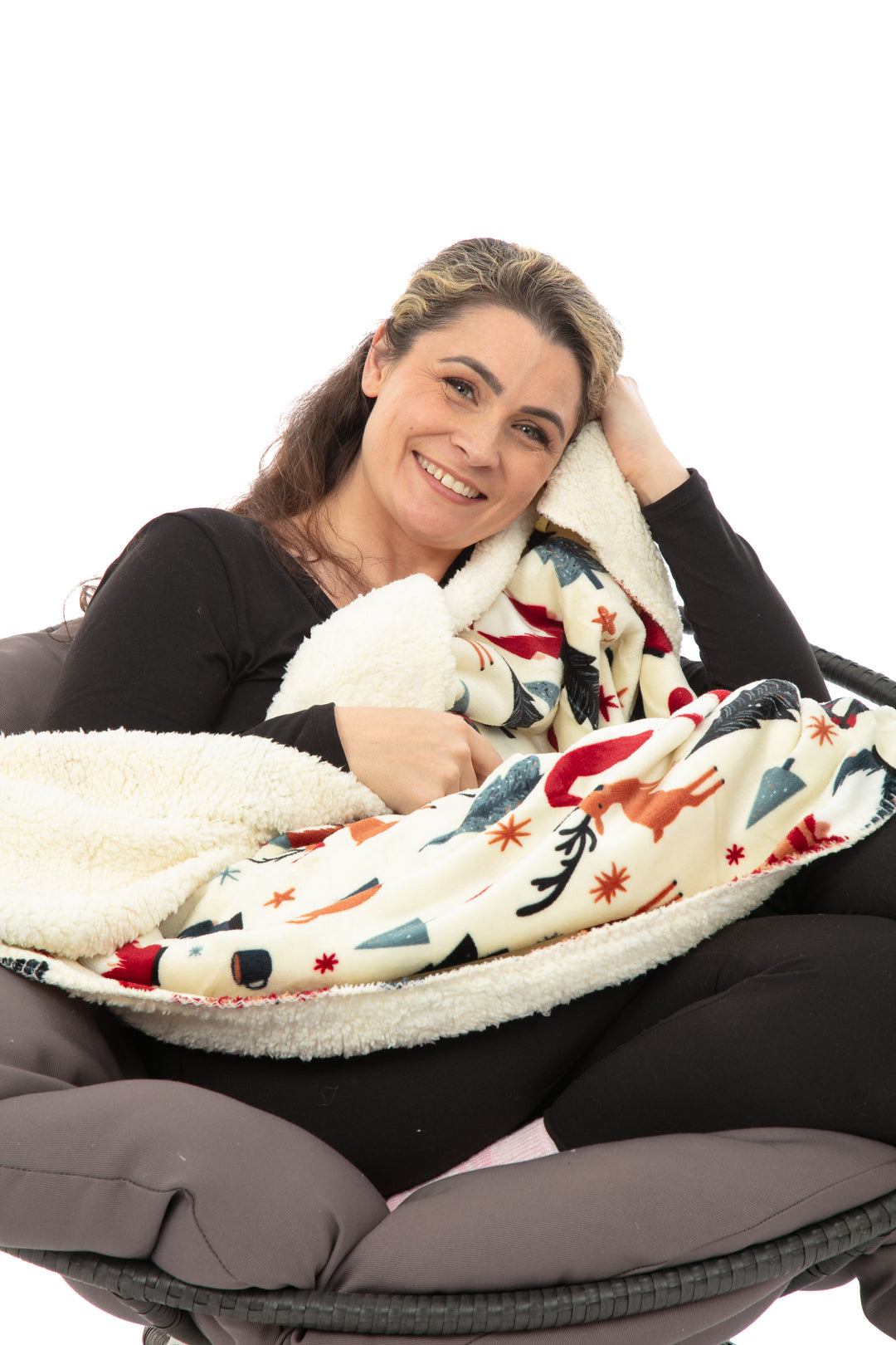 Plaid N&B - Couverture Sherpa