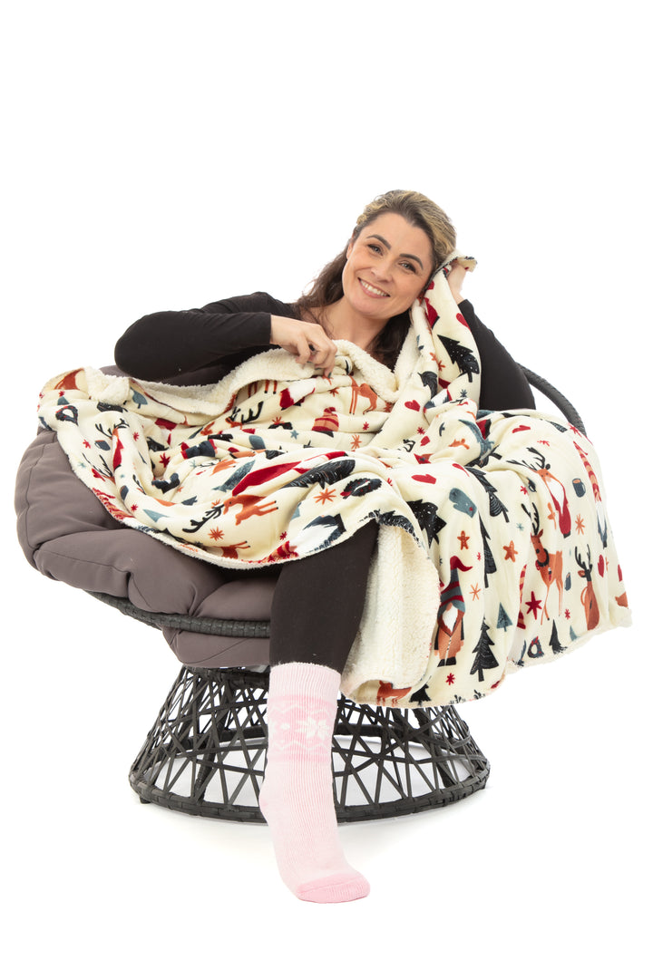 Plaid N&B - Couverture Sherpa