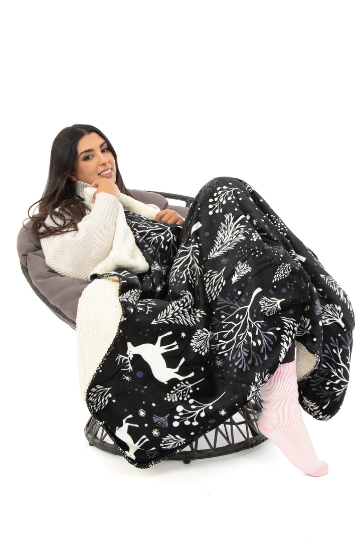 Plaid N&B - Couverture Sherpa