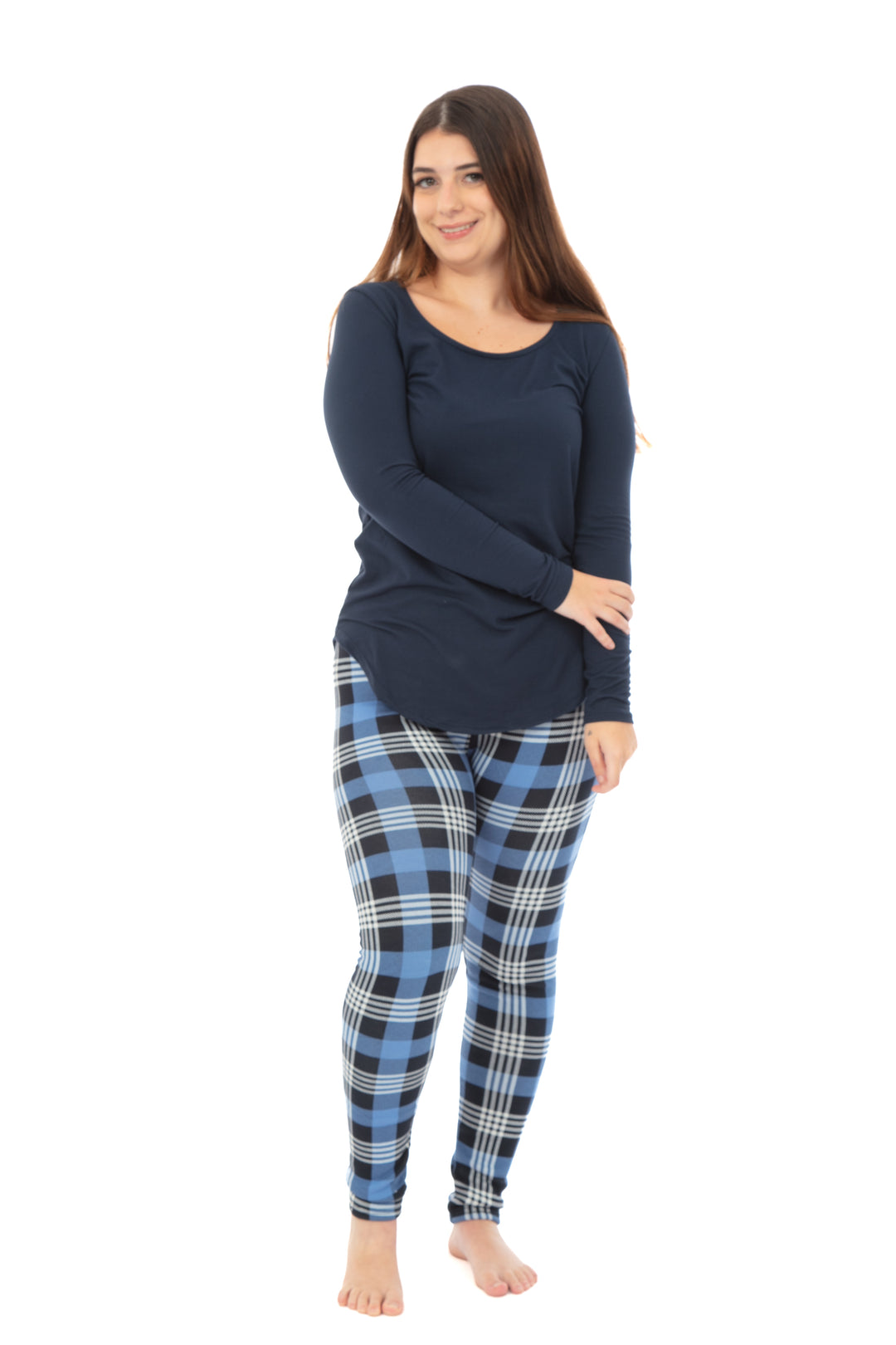 Sky Blue Checkered - Cozy Lined Leggings