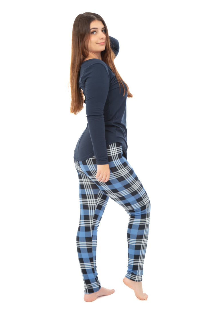 Sky Blue Checkered - Cozy Lined Leggings