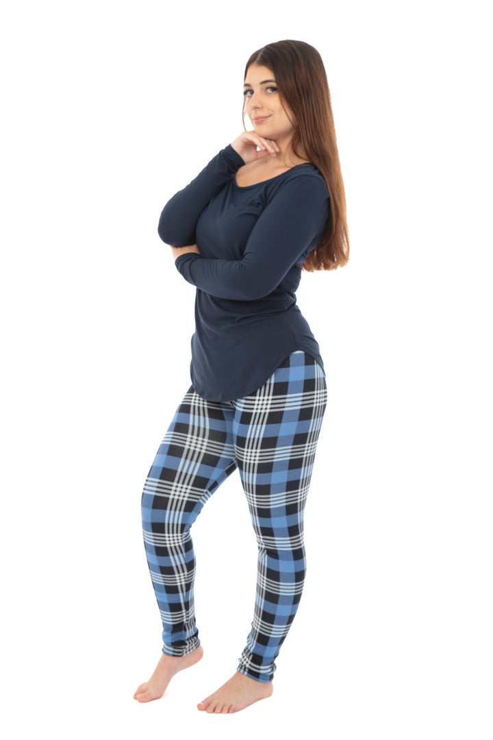 Sky Blue Checkered - Cozy Lined Leggings