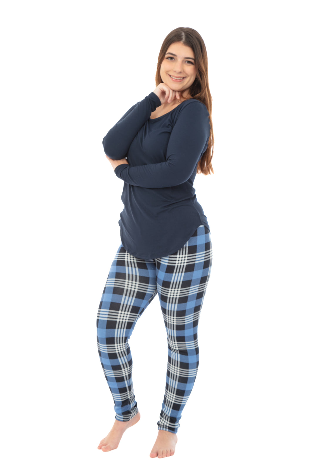 Sky Blue Checkered - Cozy Lined Leggings