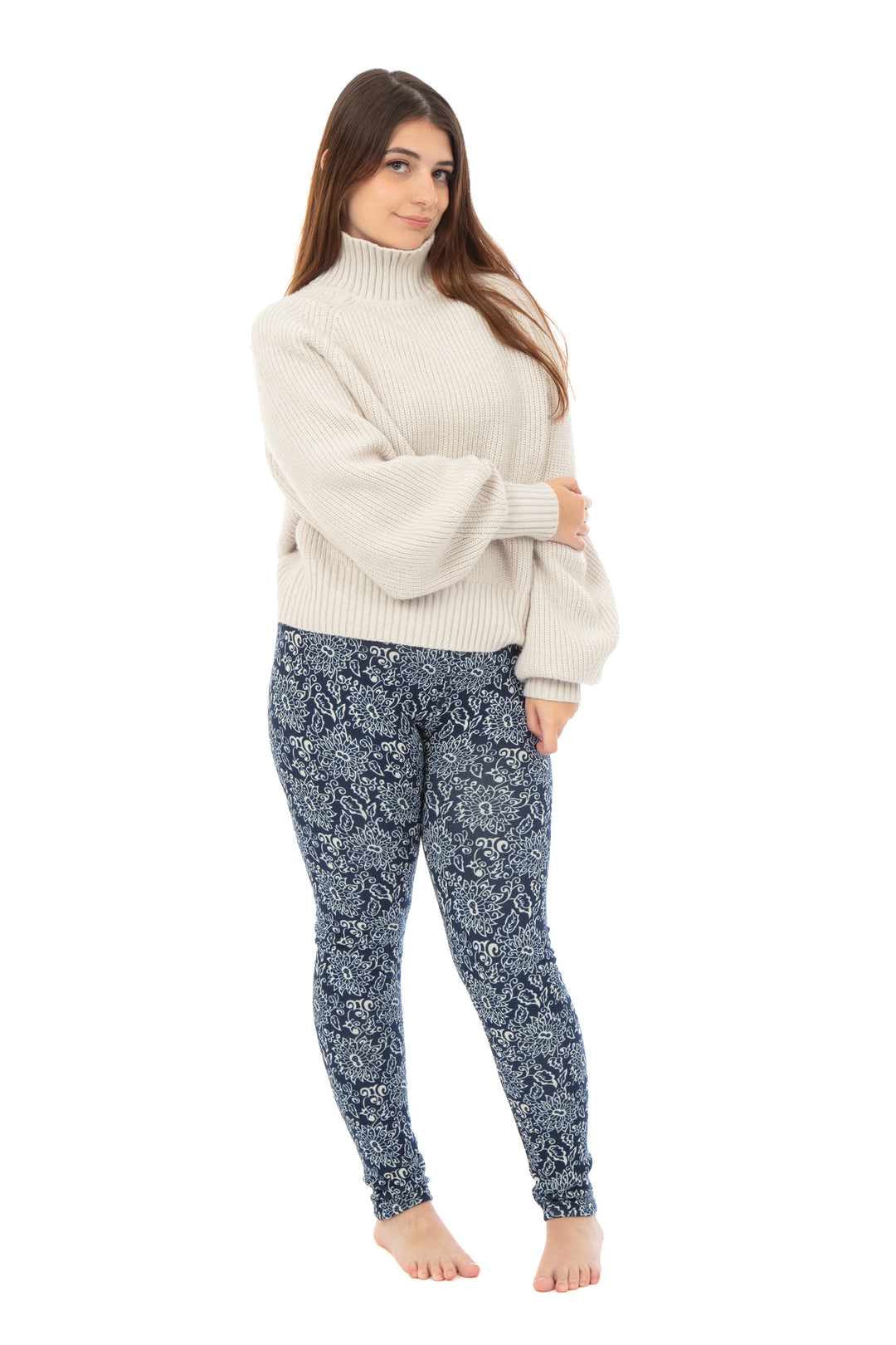 Navy Garden - Cozy Lined Leggings