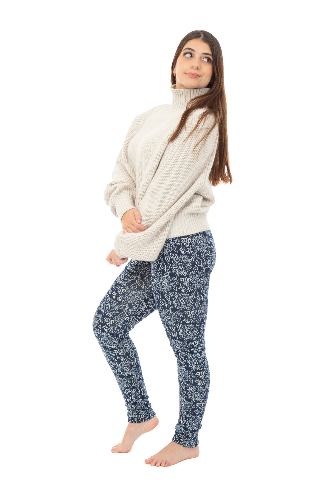 Navy Garden - Cozy Lined Leggings