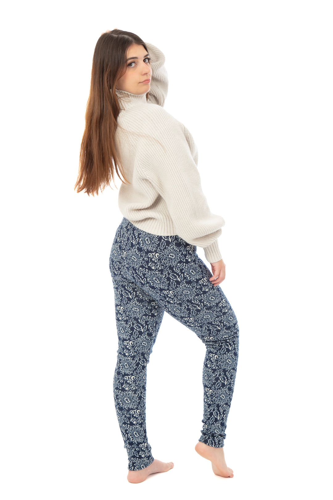 Navy Garden - Cozy Lined Leggings
