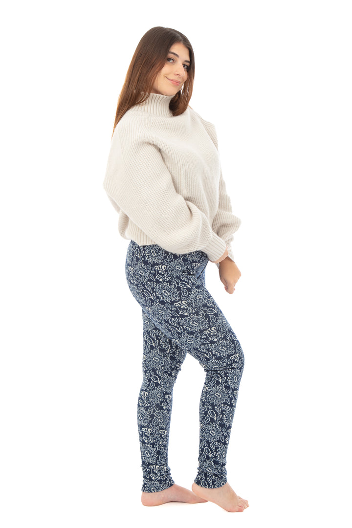 Navy Garden - Cozy Lined Leggings