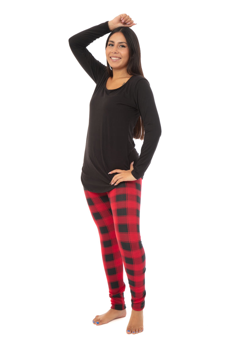 Red Plaid - Cozy Lined Leggings