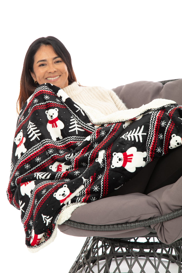 Plaid N&B - Couverture Sherpa