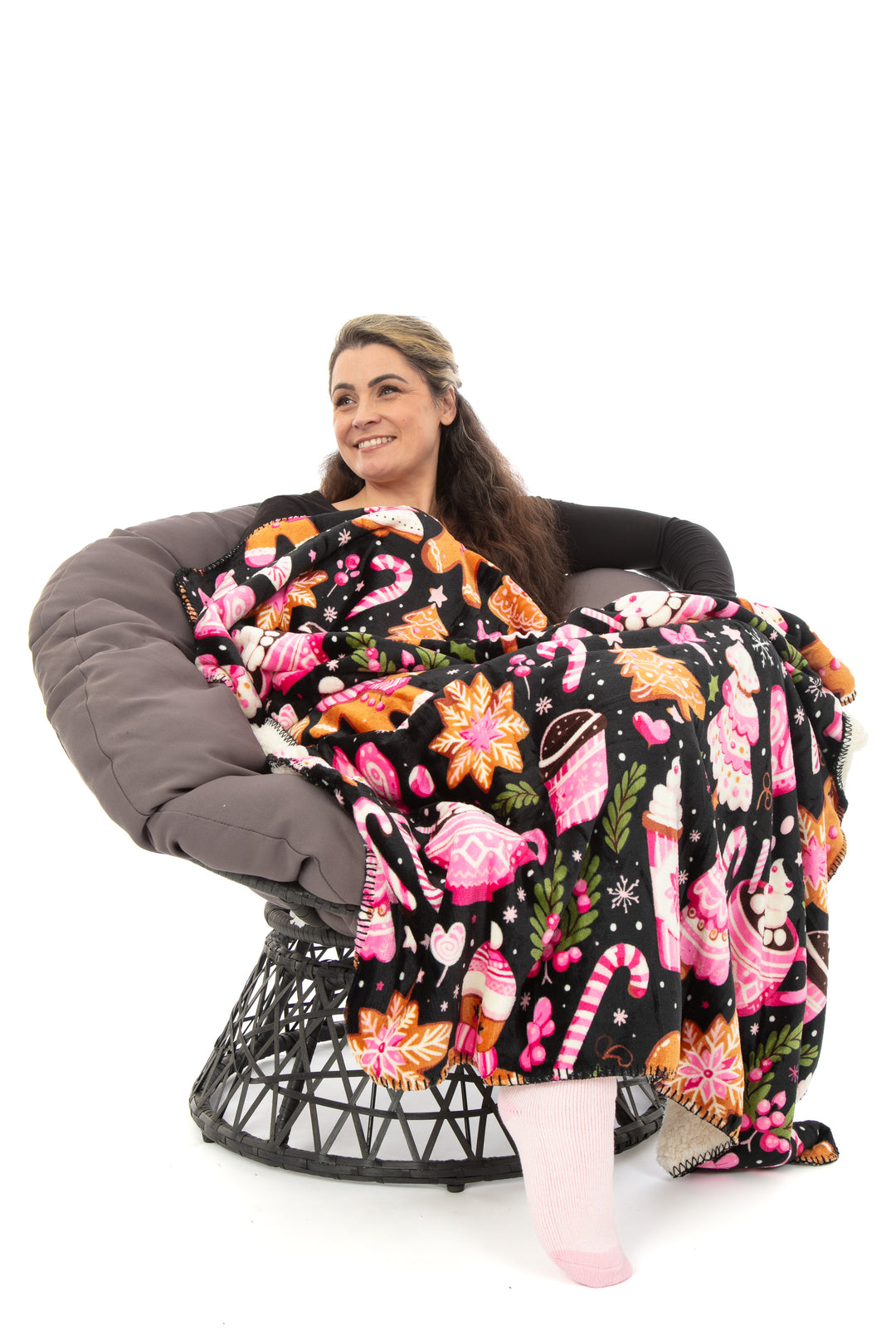Plaid N&B - Couverture Sherpa