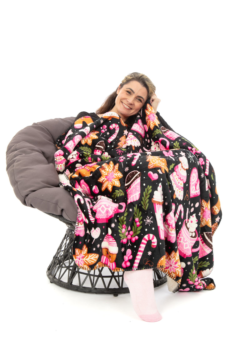 Plaid N&B - Couverture Sherpa