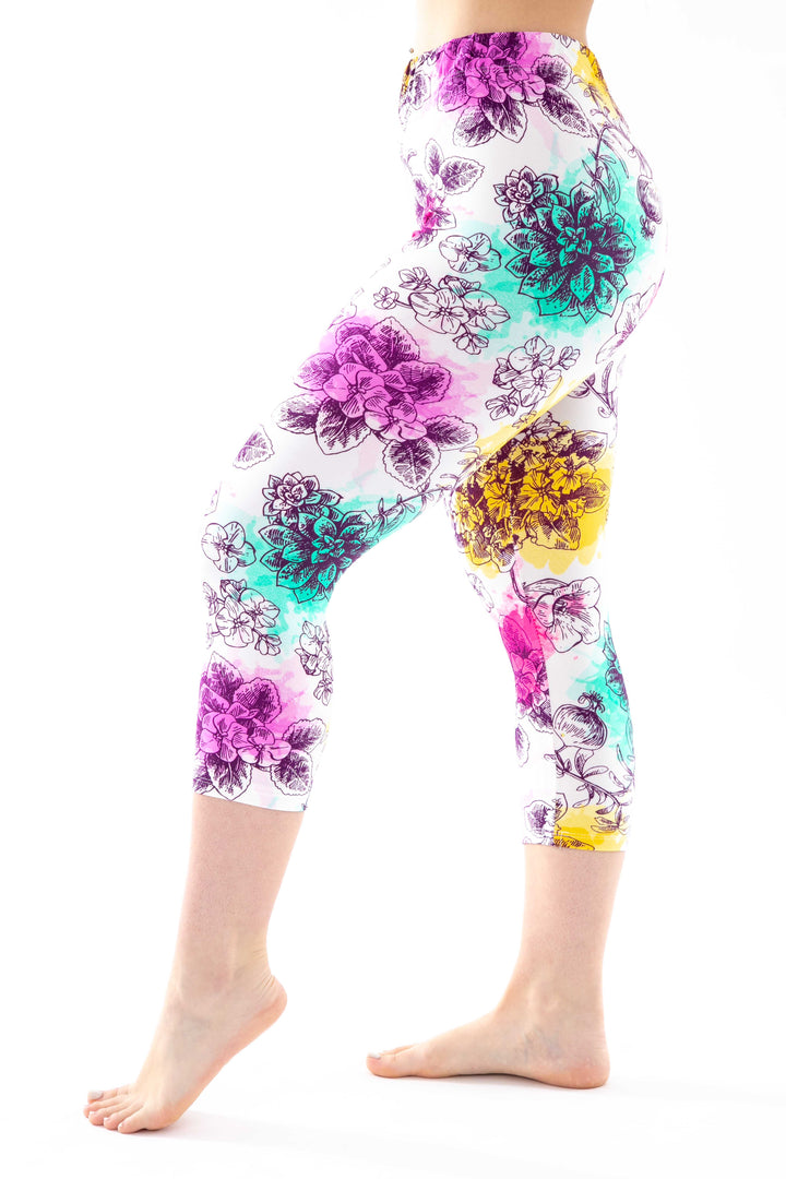 Colored Flowers - Capris