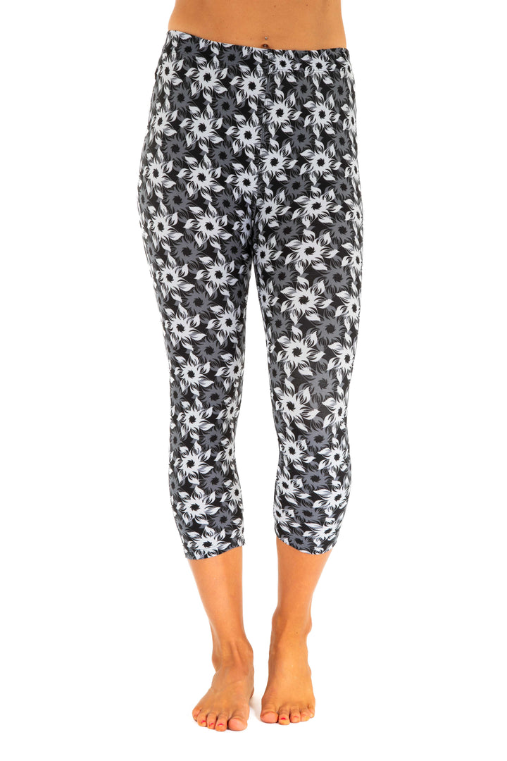 Grey & White Flowers - Capris