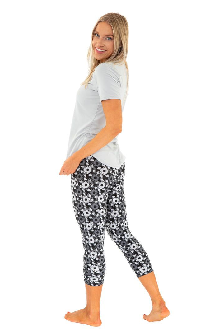 Grey & White Flowers - Capris