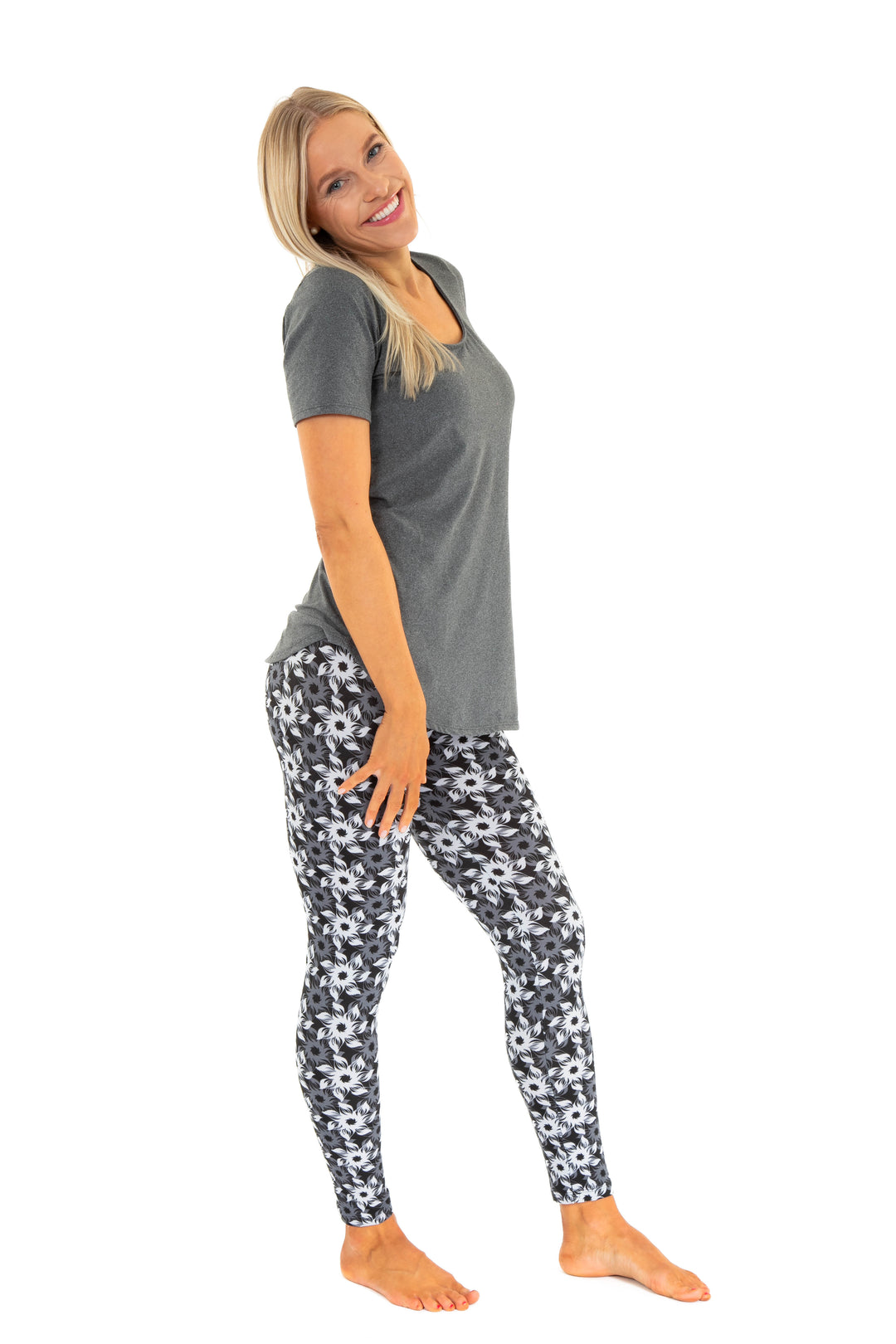 Grey & White Flowers - All Season Leggings