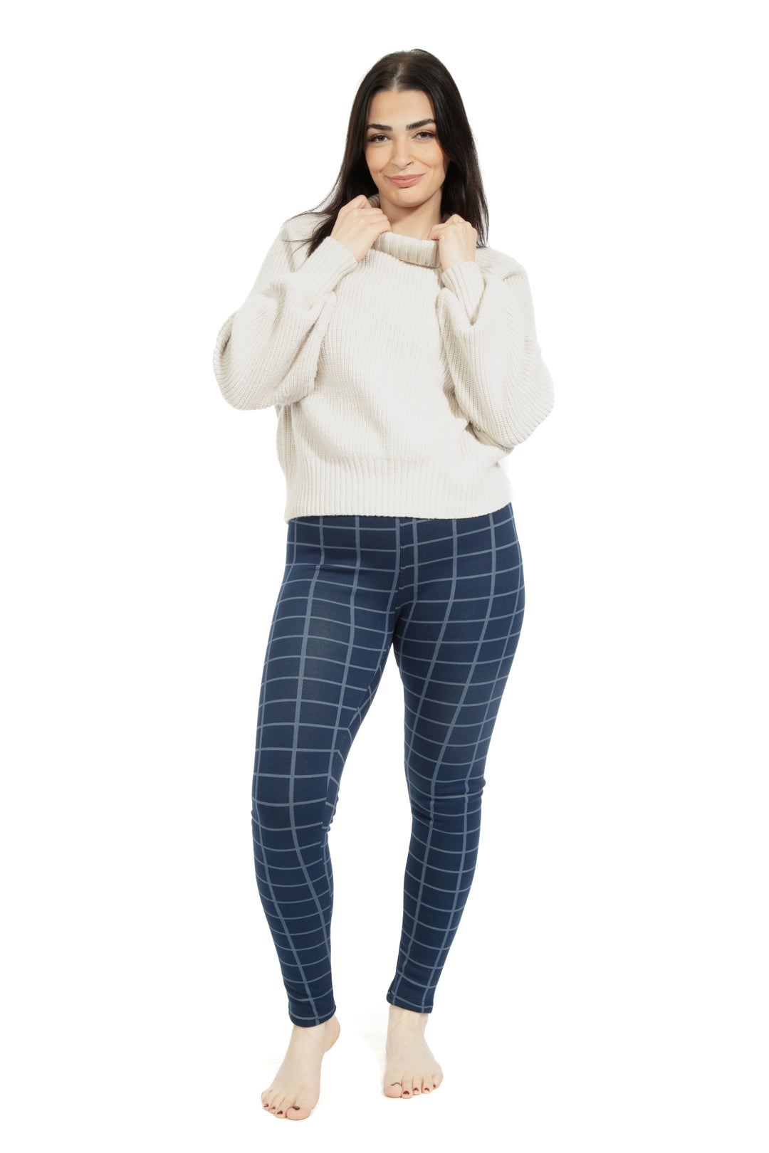 Navy Check - Cozy Lined Leggings