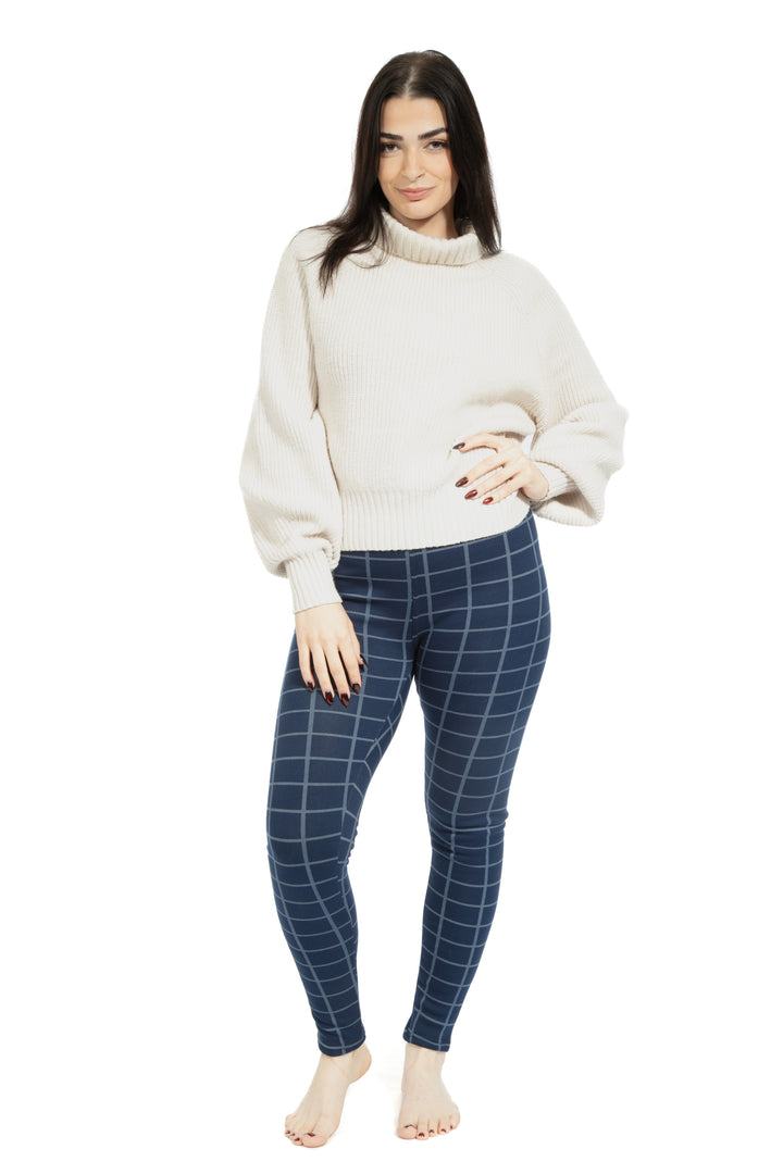 Navy Check - Cozy Lined Leggings