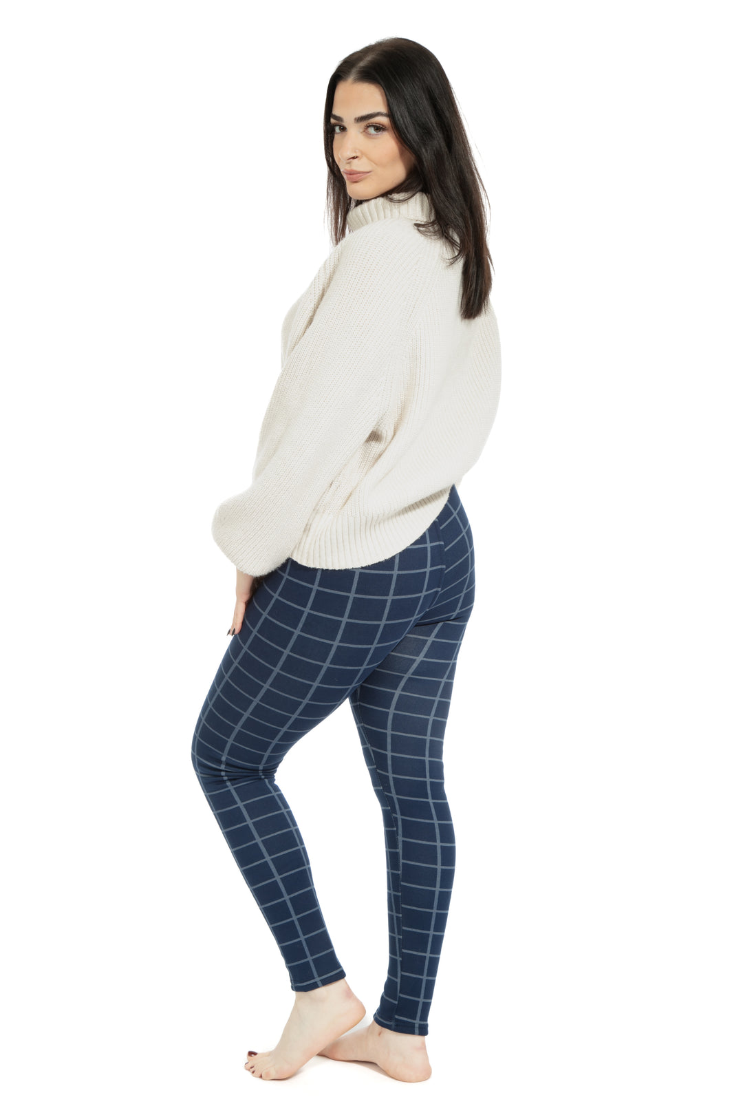 Navy Check - Cozy Lined Leggings