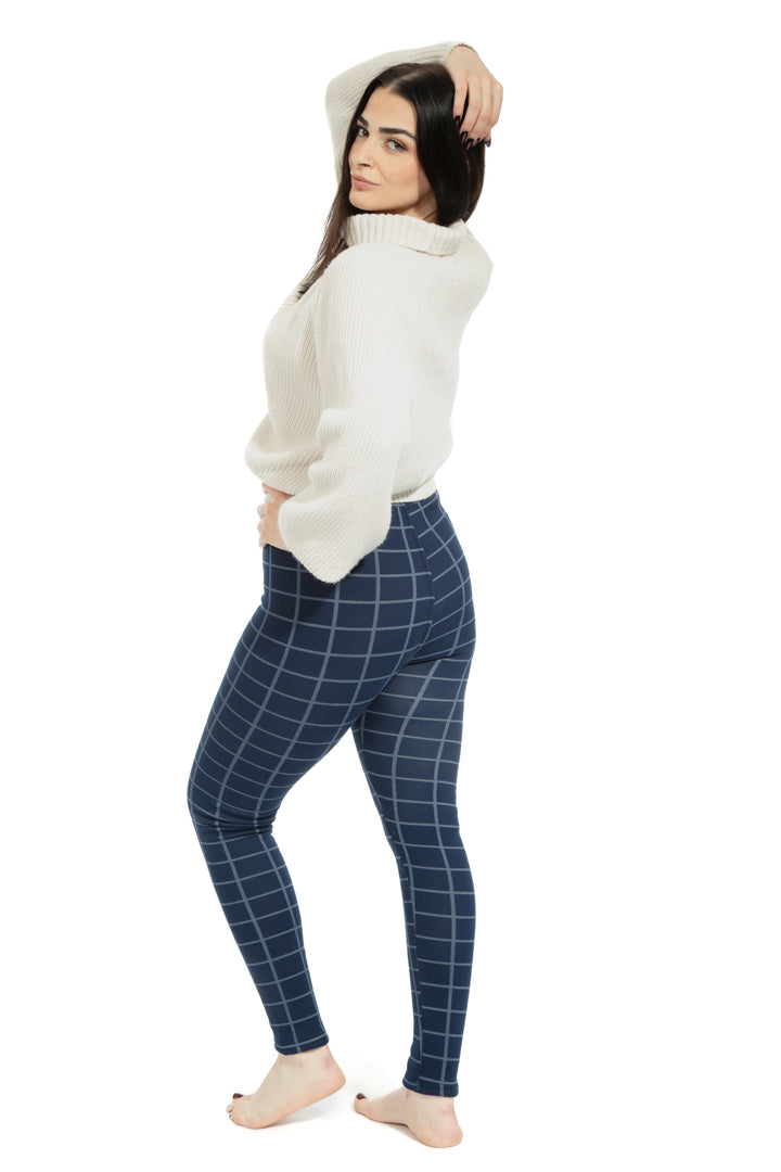 Navy Check - Cozy Lined Leggings