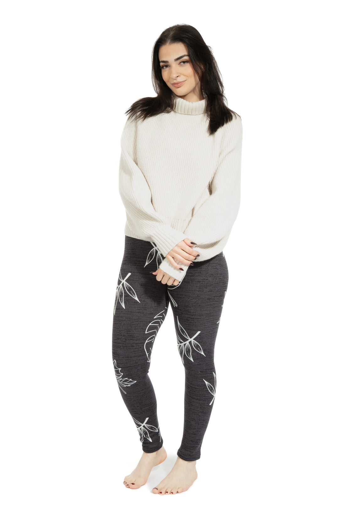 Feuilles en gris - Leggings doublés confortables