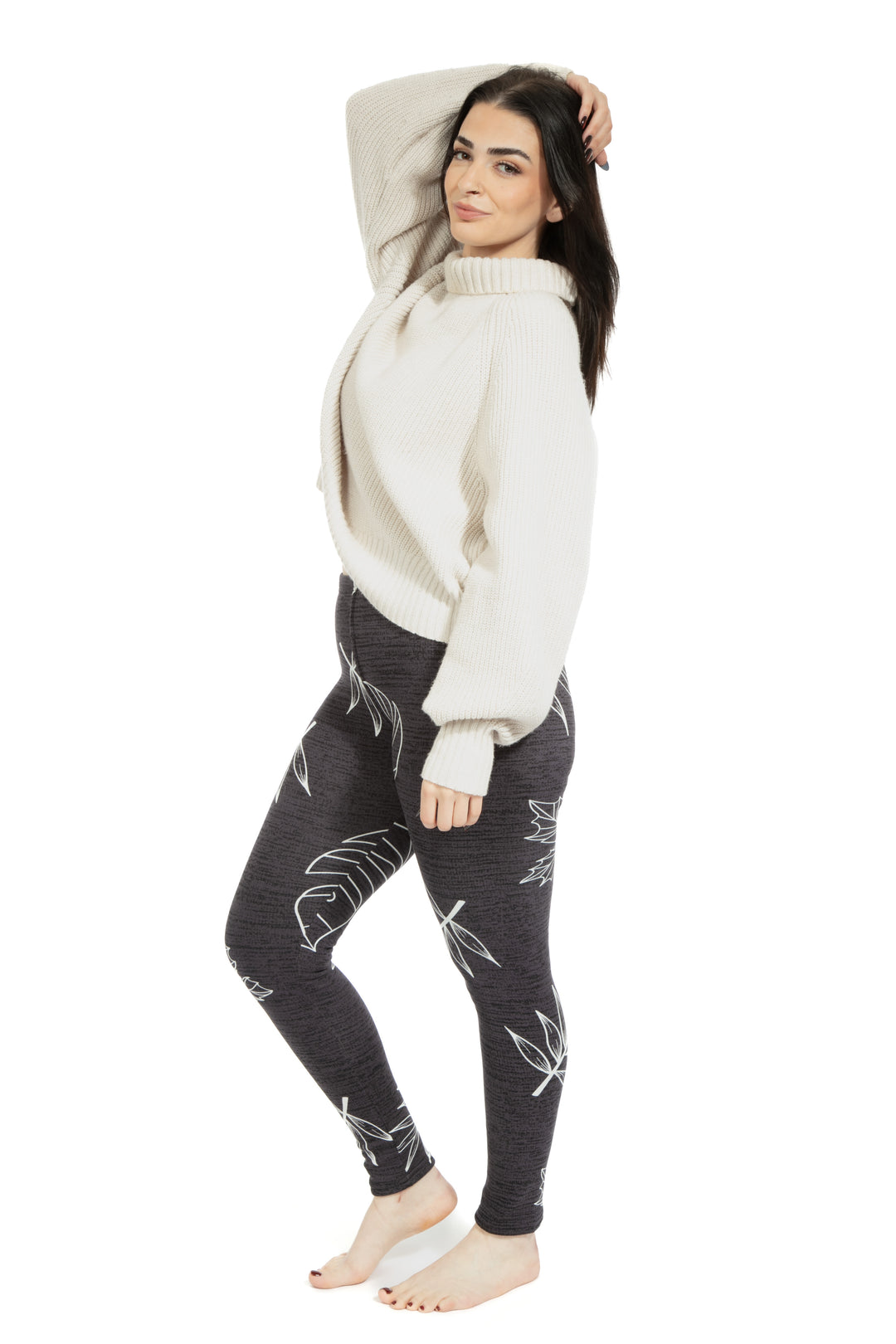 Feuilles en gris - Leggings doublés confortables