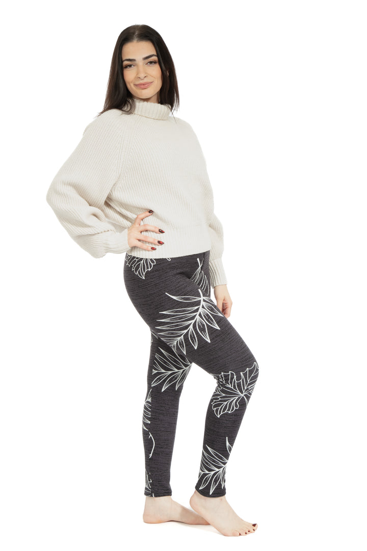 Feuilles en gris - Leggings doublés confortables