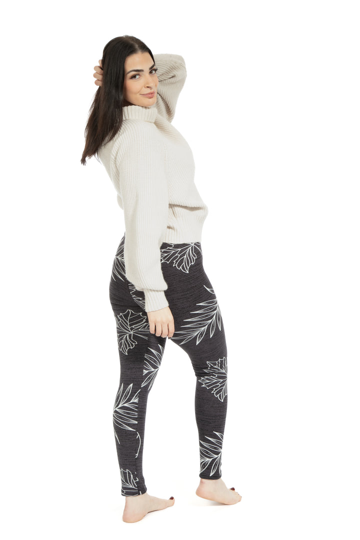 Feuilles en gris - Leggings doublés confortables