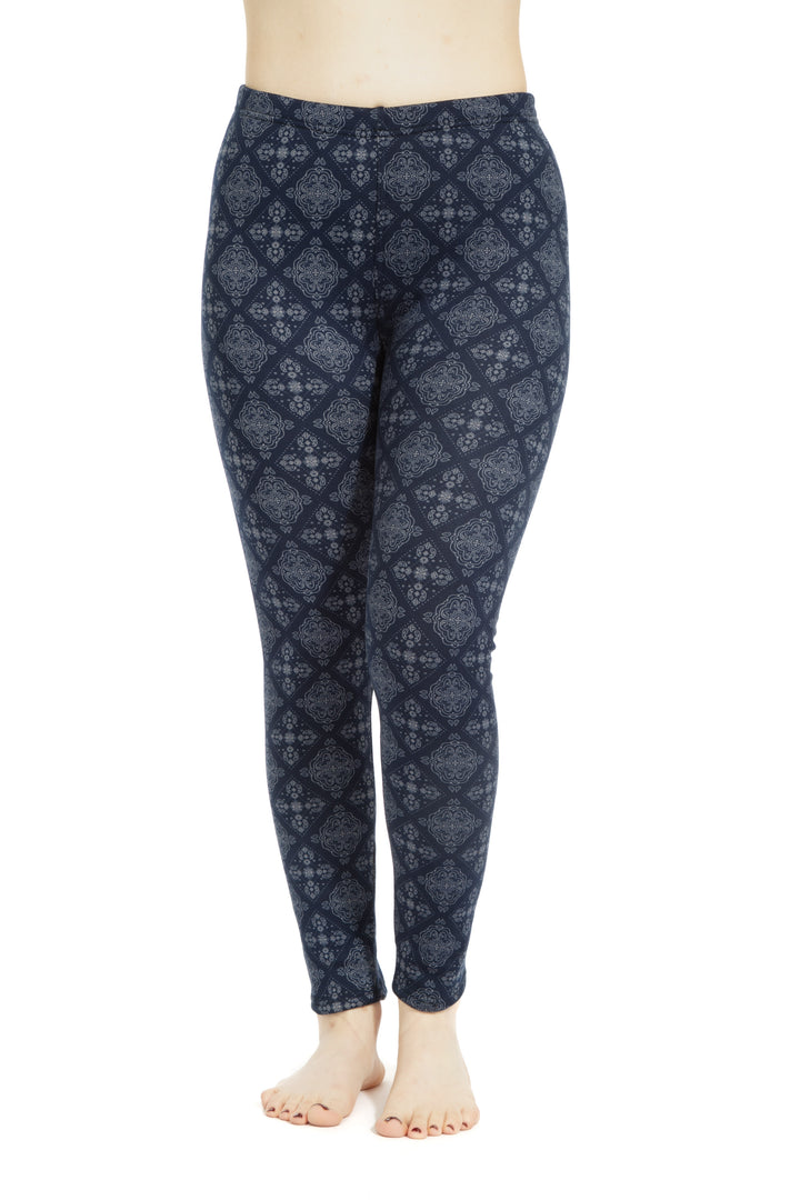 Navy Damask - Cozy Lined Leggings