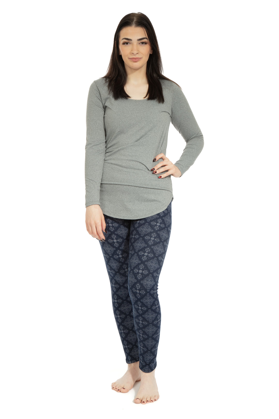 Navy Damask - Cozy Lined Leggings