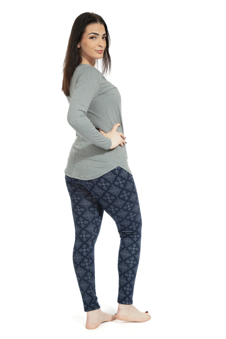 Navy Damask - Cozy Lined Leggings