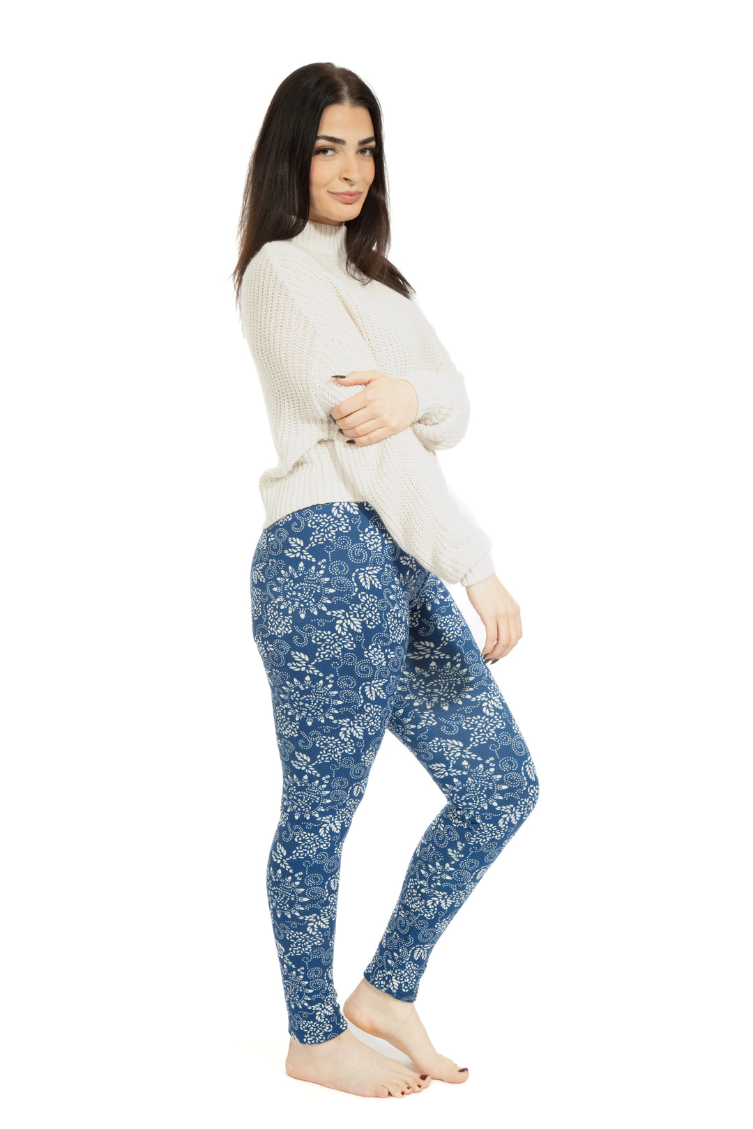 Blue & White Design - Cozy Lined Leggings