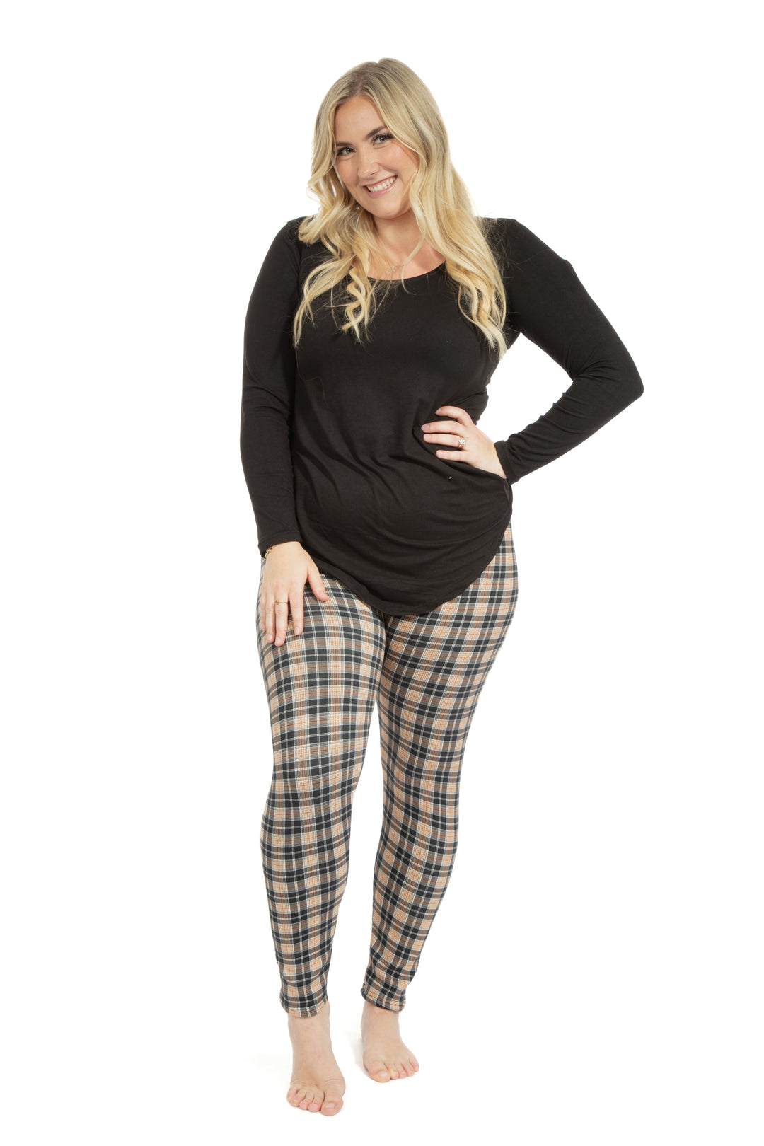 Black & Brown Plaid - Cozy Lined Leggings