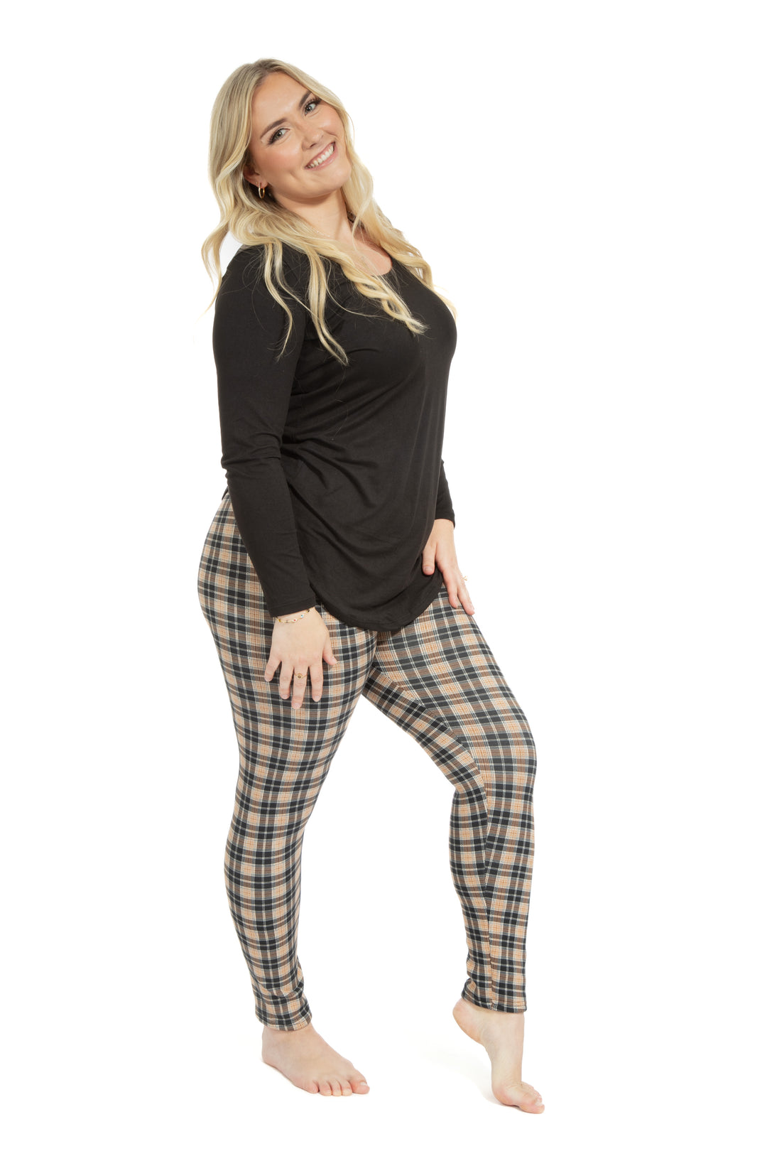 Black & Brown Plaid - Cozy Lined Leggings