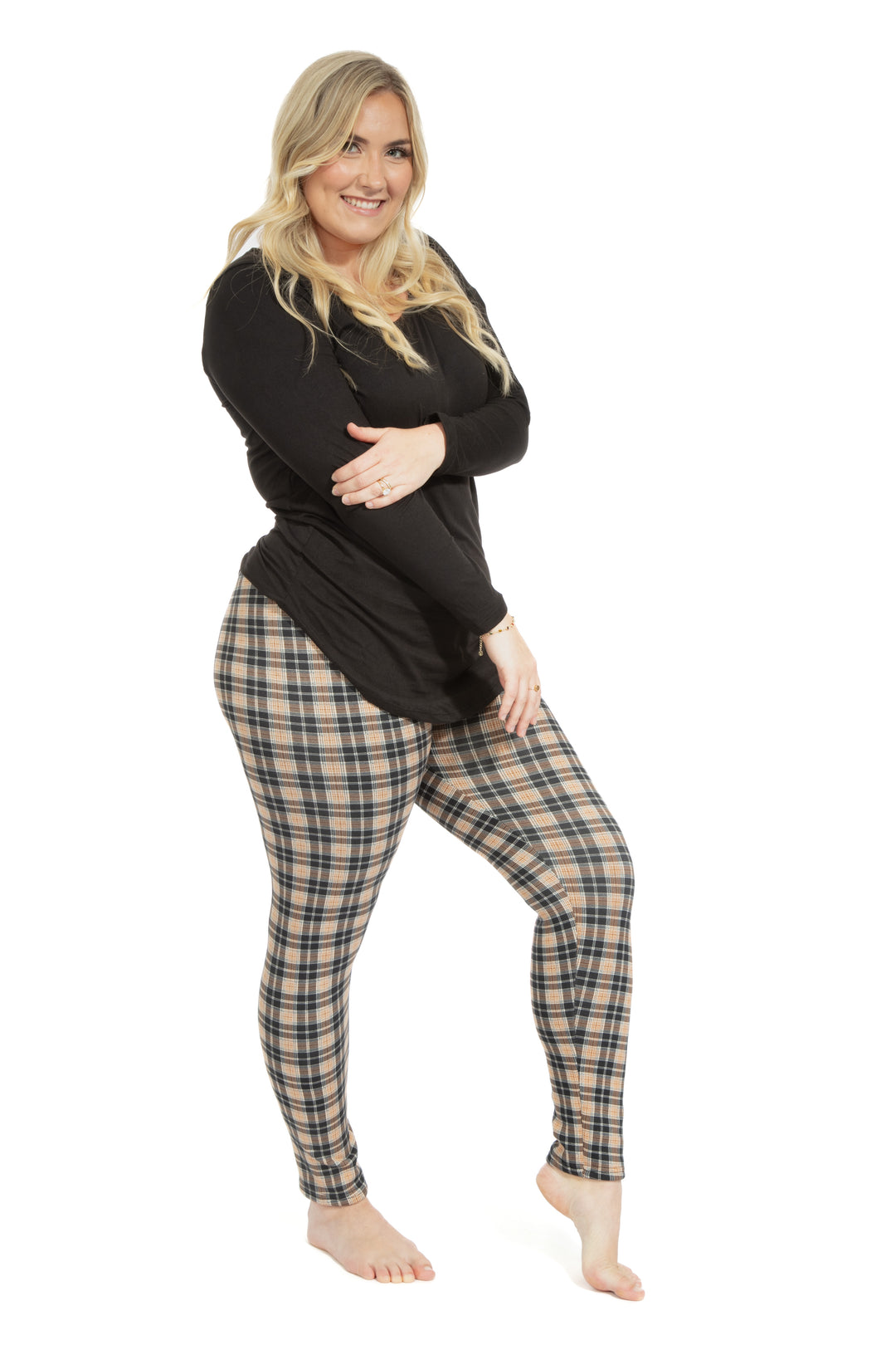 Black & Brown Plaid - Cozy Lined Leggings